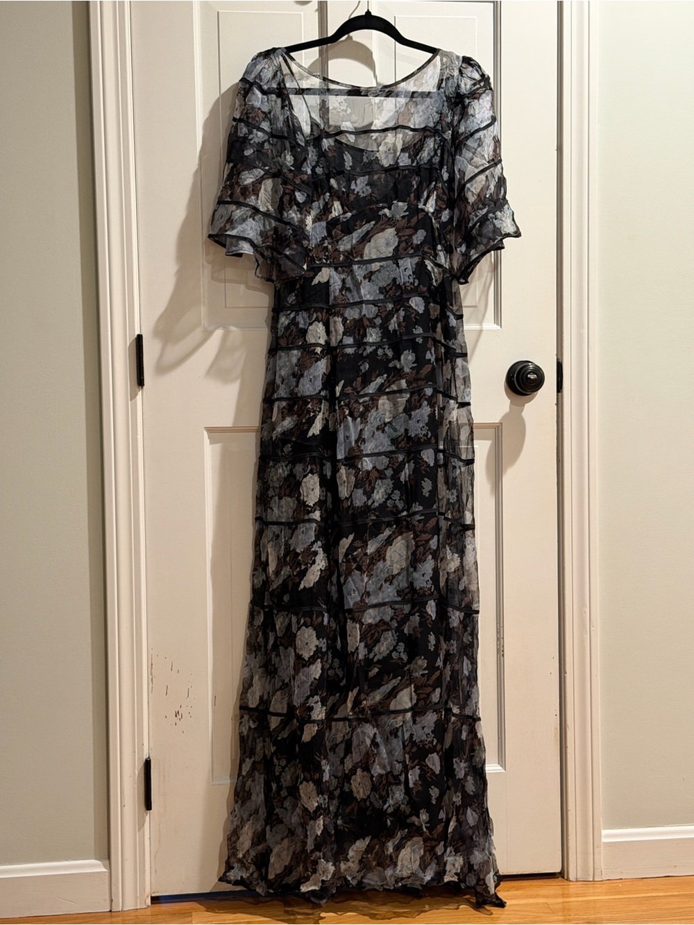 Free People Black Sheer Floral Tiered Maxi Dress